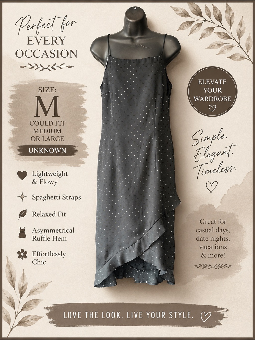 Unk Black Polka-Dot Slip Midi Dress